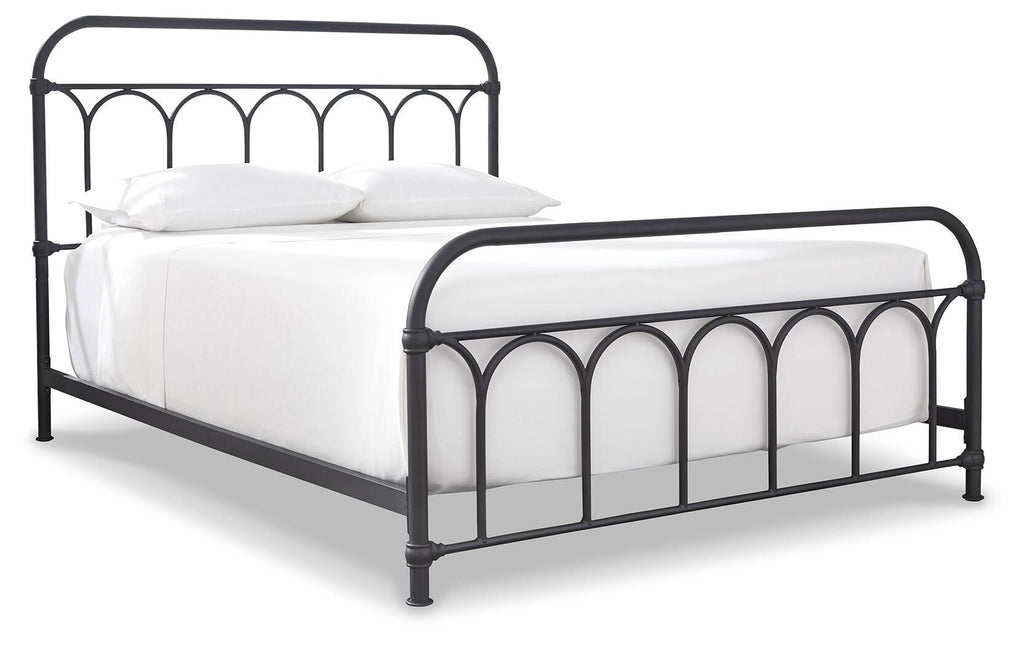 Nashburg Queen Metal Bed in Black, angle view