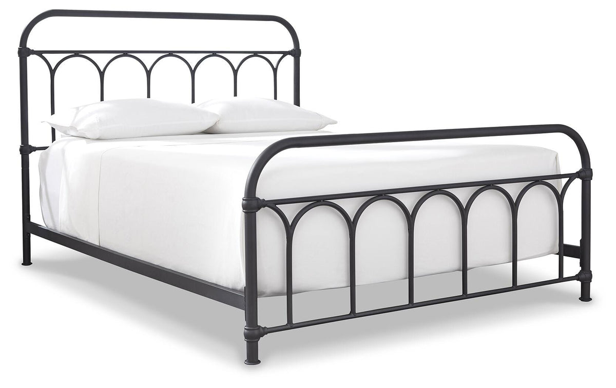 Nashburg Queen Metal Bed in Black, angle view