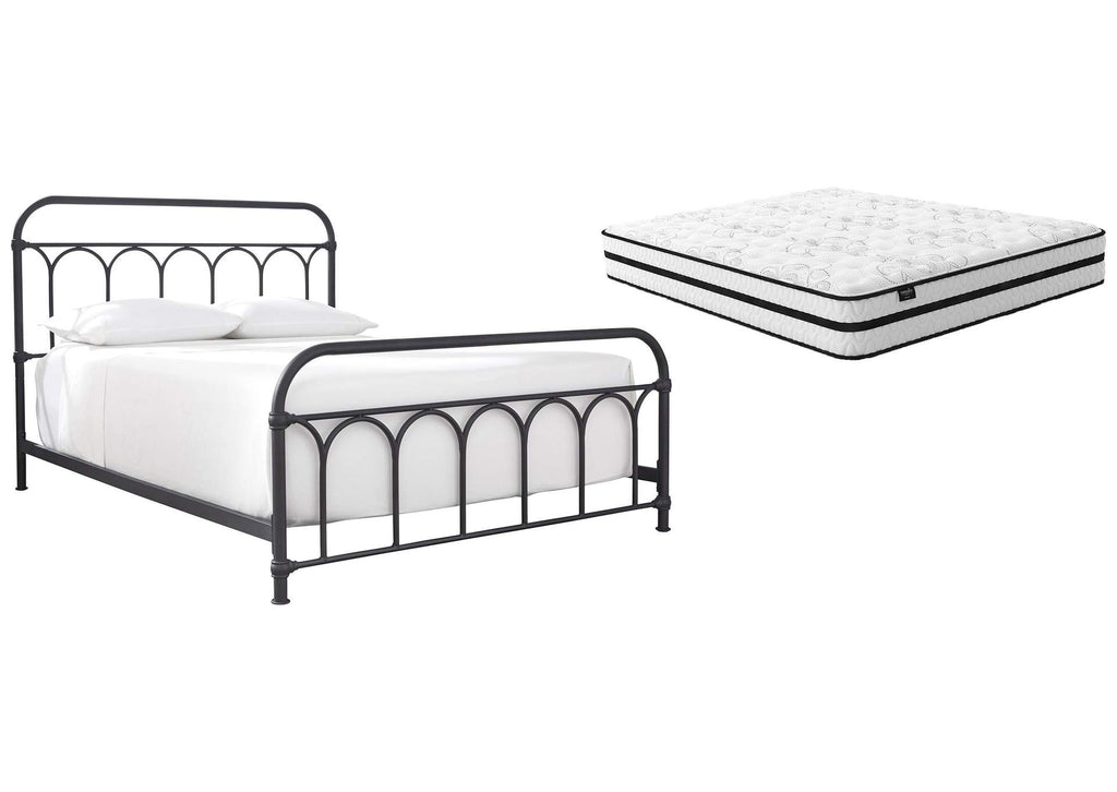 Nashburg Queen Metal Bed with Chime 10" Hybrid Mattress in a Box