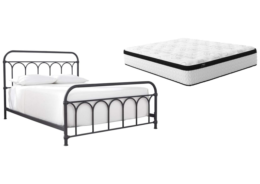 Nashburg Queen Metal Bed with Chime 12" Hybrid Mattress in a Box
