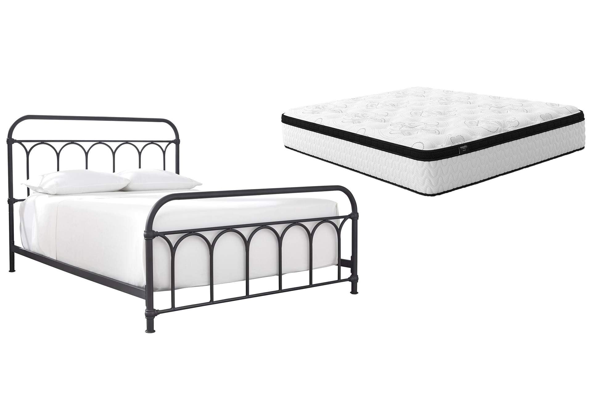 Nashburg Queen Metal Bed with Chime 12" Hybrid Mattress in a Box