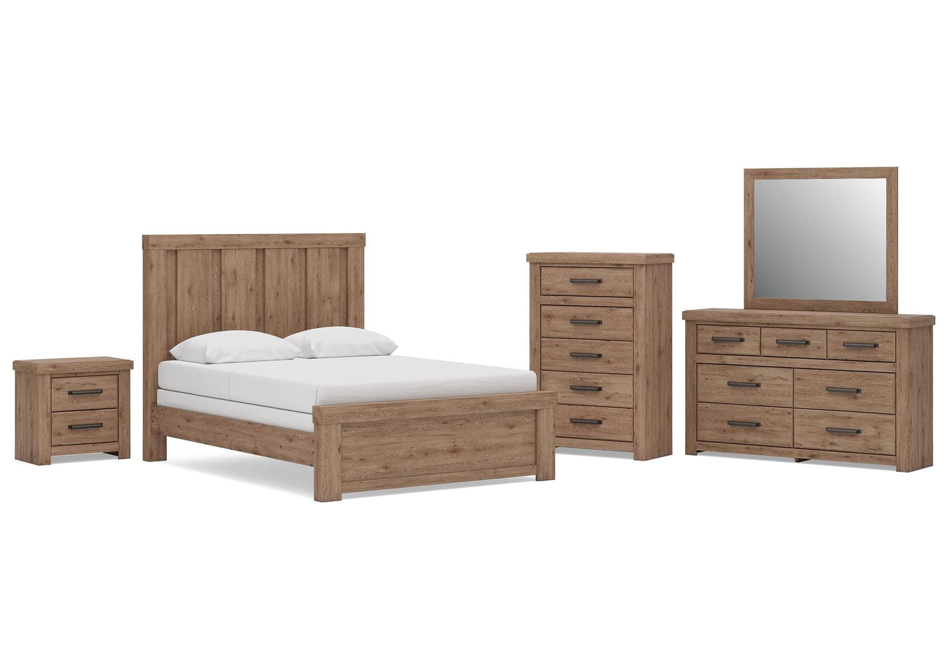 Garistyn Queen Panel Bed, Dresser, Mirror, Chest and Nightstand