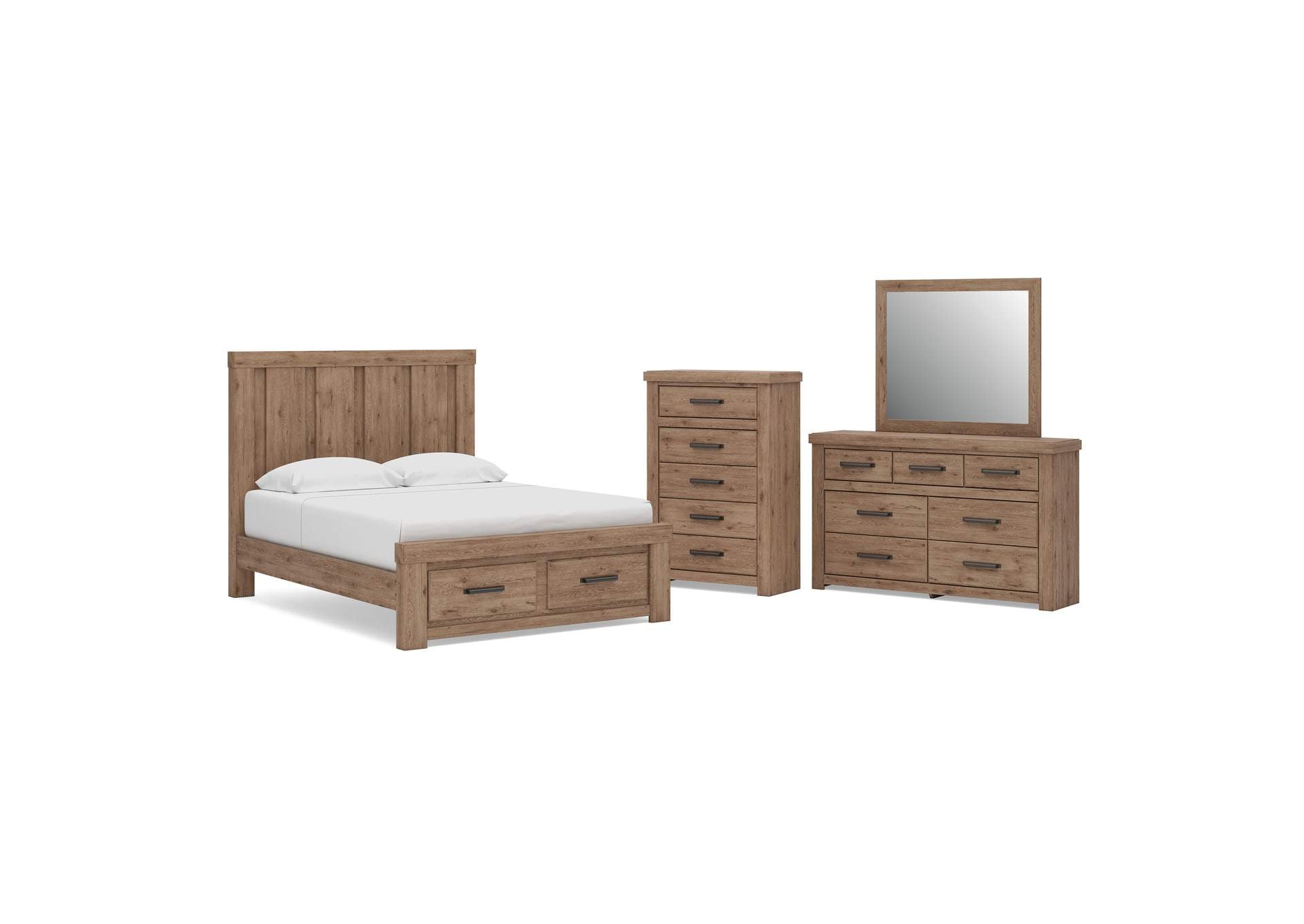Garistyn Queen Panel Storage Bed, Dresser, Mirror and Chest