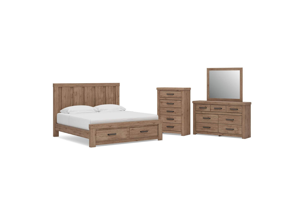 Garistyn King Panel Storage Bed, Dresser, Mirror and Chest