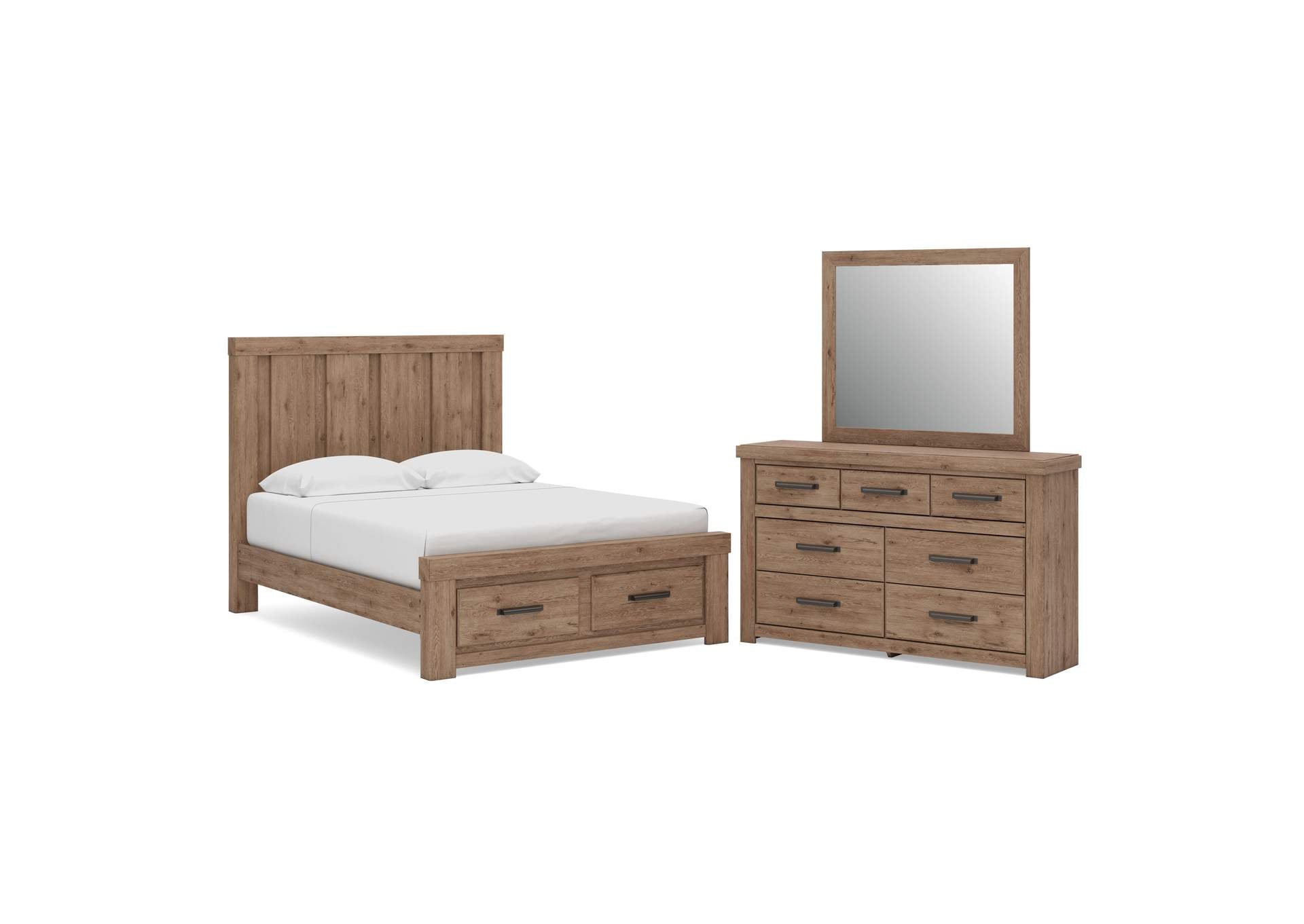 Garistyn Queen Panel Storage Bed, Dresser and Mirror
