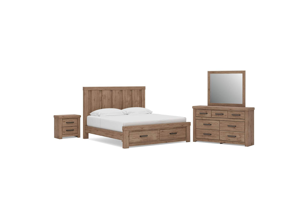 Garistyn King Panel Storage Bed. Dresser, Mirror and Nightstand