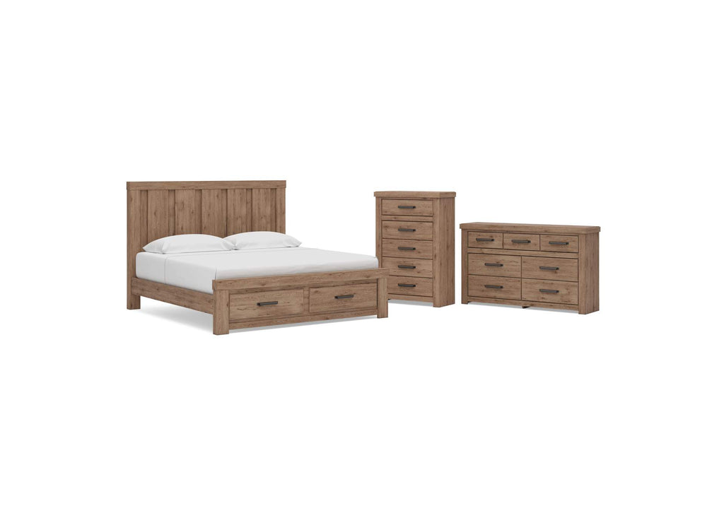 Garistyn King Panel Storage Bed, Dresser and Chest