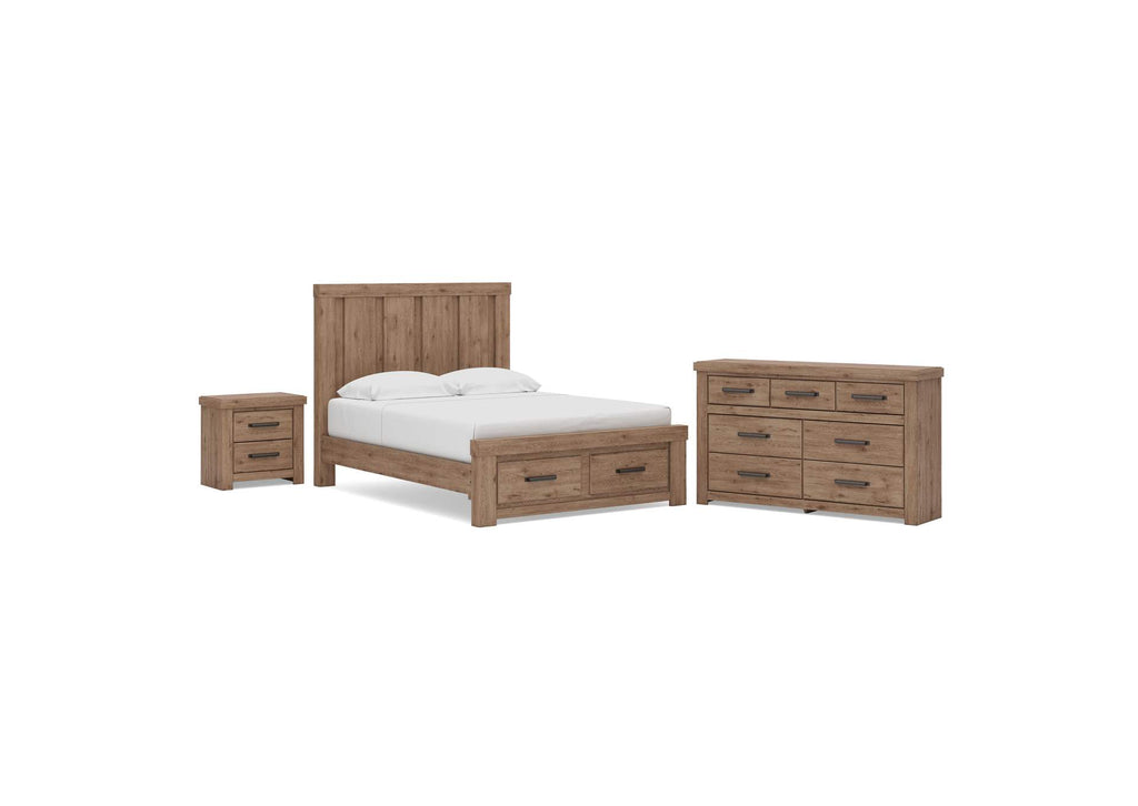 Garistyn Queen Panel Storage Bed, Dresser and Nightstand