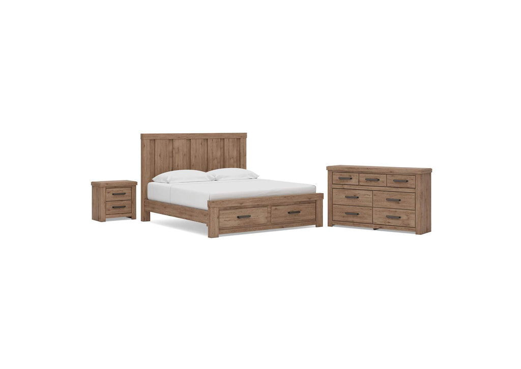 Garistyn King Panel Storage Bed, Dresser and Nightstand