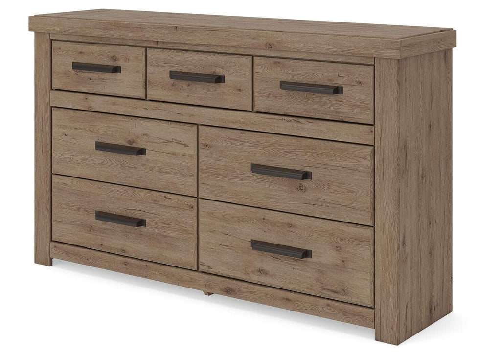 Garistyn King Panel Storage Bed, Dresser and Nightstand angled view
