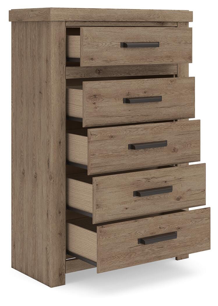 Oliandon Chest of Drawers in Light Brown, open view