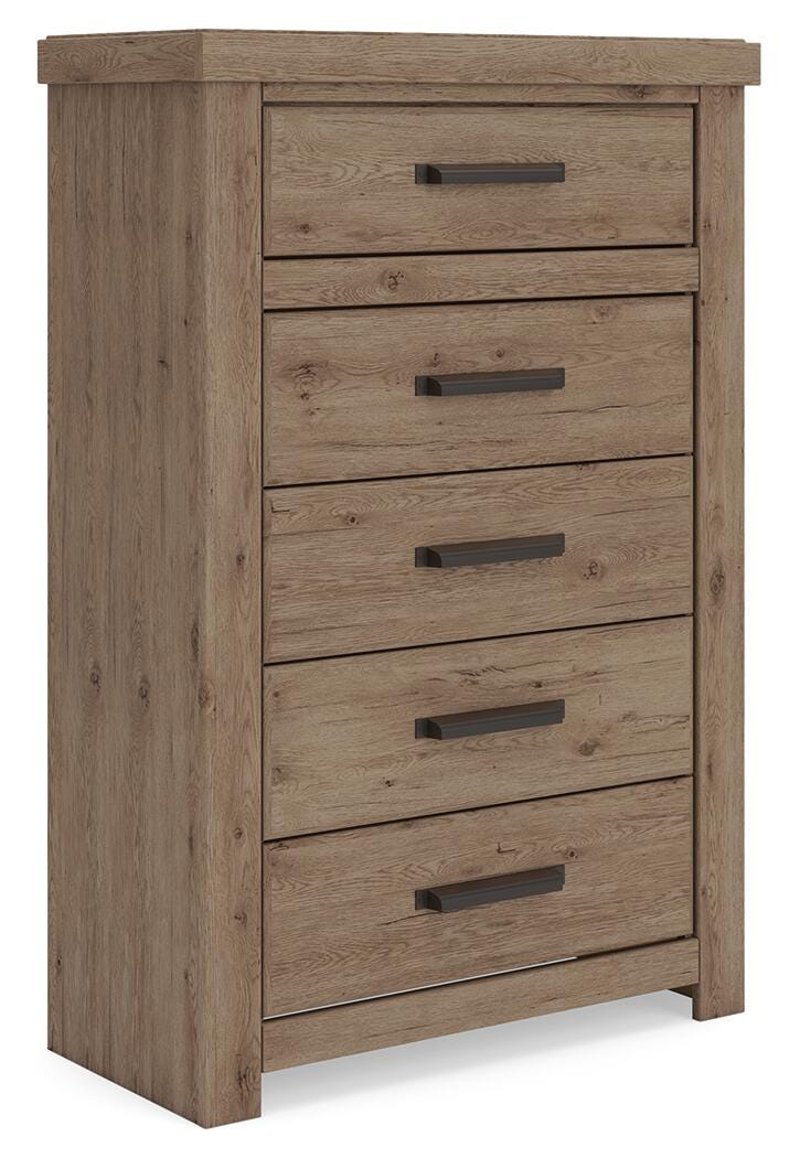 Oliandon Chest of Drawers in Light Brown, angle view
