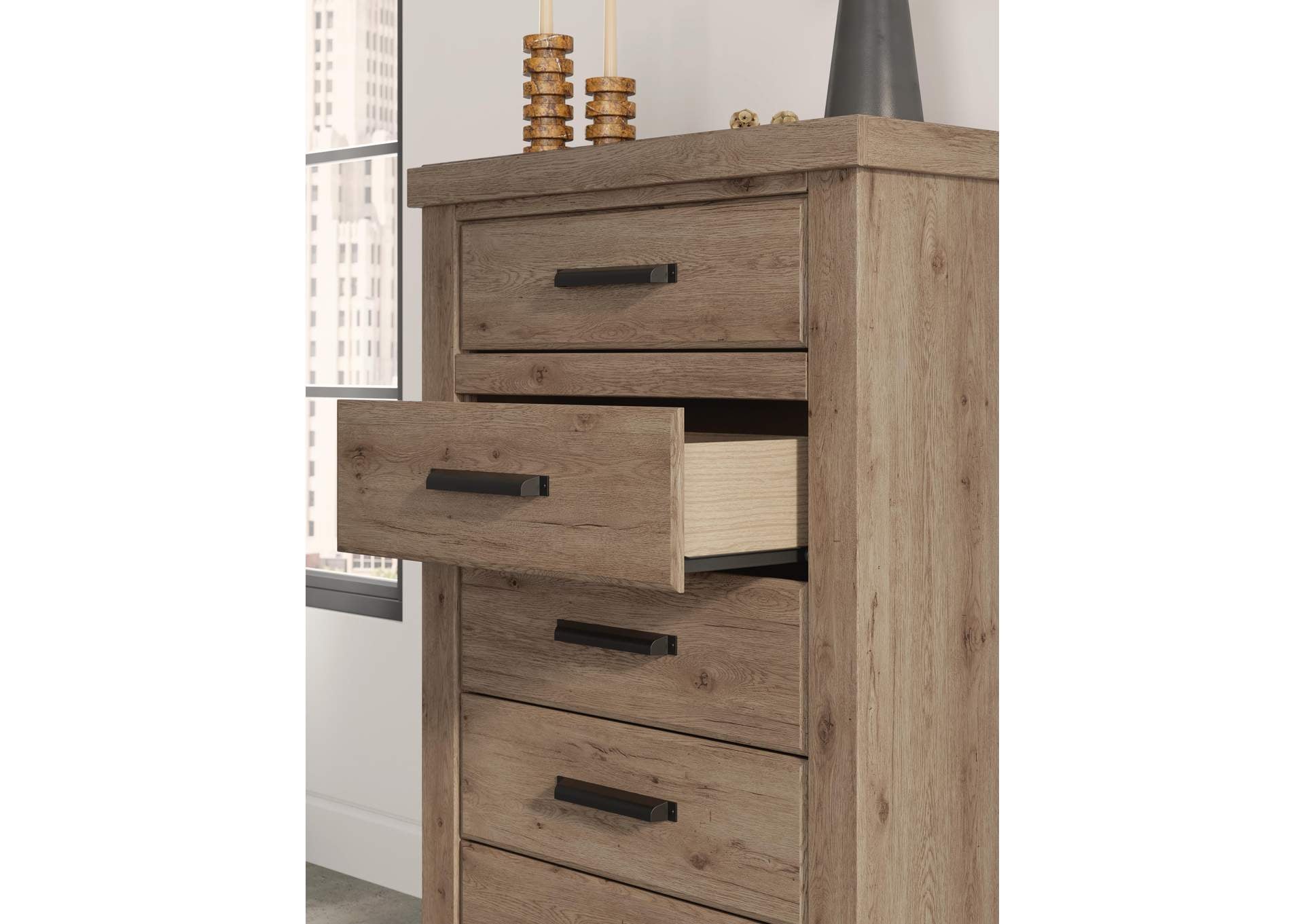 Garistyn Queen Panel Bed, Dresser and Chest detail