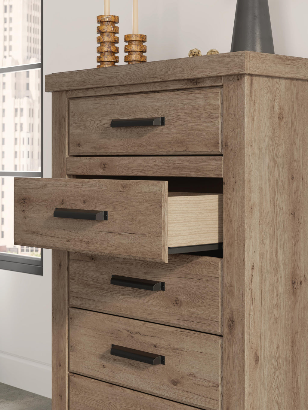 Oliandon Chest of Drawers in Light Brown, detail view