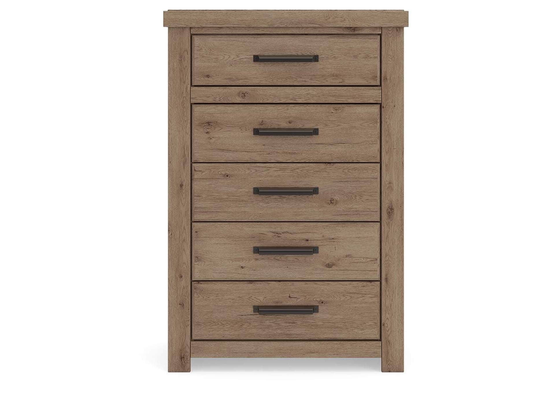 Garistyn King Panel Storage Bed, Chest and Nightstand front view