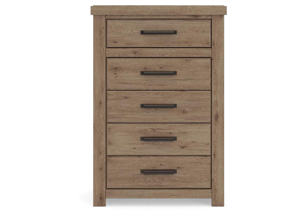 Garistyn King Panel Bed, Chest and Nightstand front view
