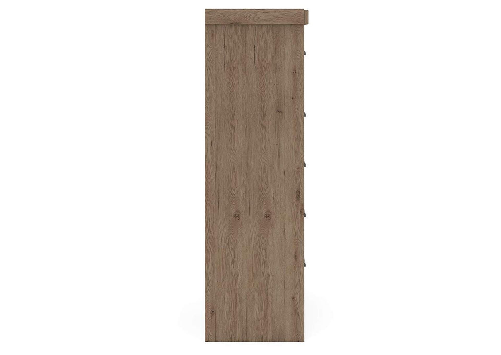 Garistyn King Panel Bed, Dresser, Mirror, Chest and Nightstand side view