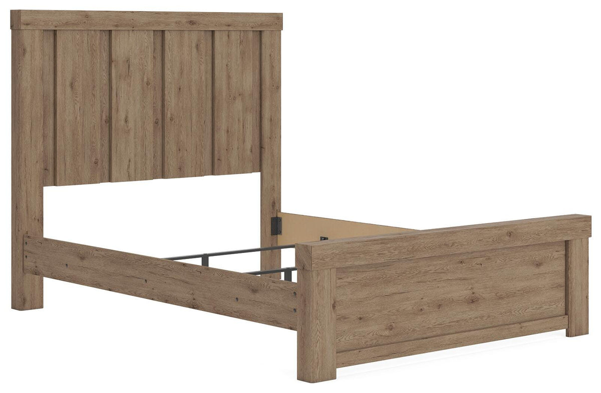 Oliandon Queen Panel Bed in Light Brown, angle view