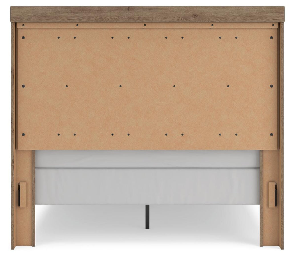 Oliandon Queen Panel Bed in Light Brown, back view