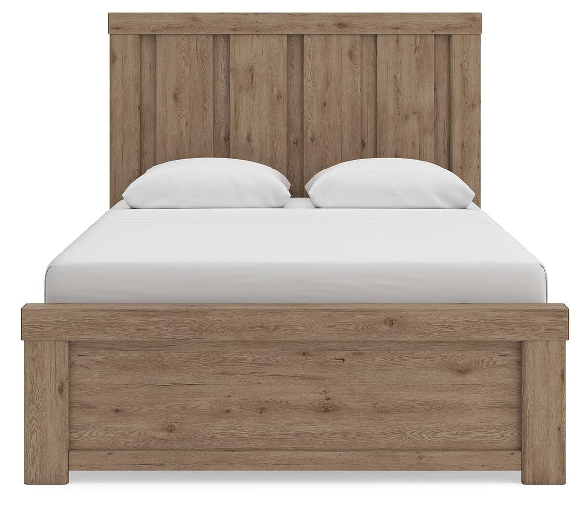Oliandon Queen Panel Bed in Light Brown, front view