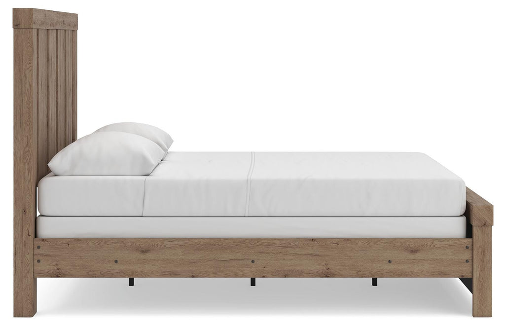 Oliandon Queen Panel Bed in Light Brown, side view