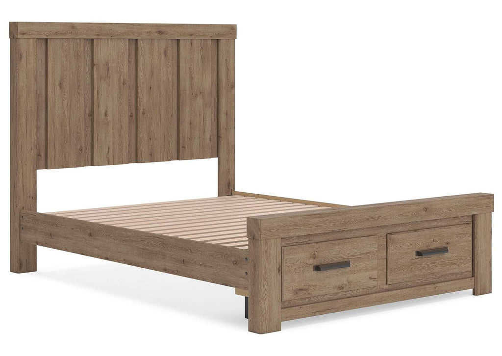 Garistyn Queen Panel Storage Bed, Dresser and Mirror angled view