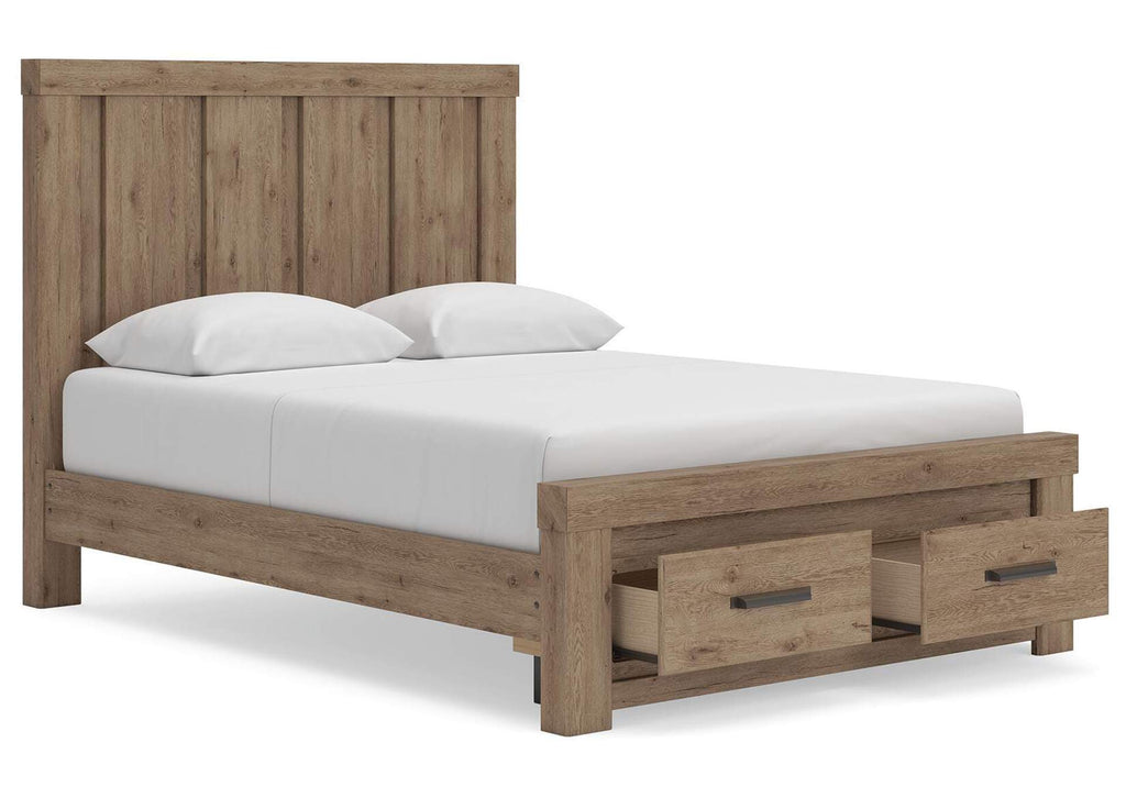 Garistyn Queen Panel Storage Bed, Dresser, Mirror, Chest and Nightstand angled view