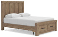 Oliandon Queen Panel Storage Bed in Light Brown, angle view