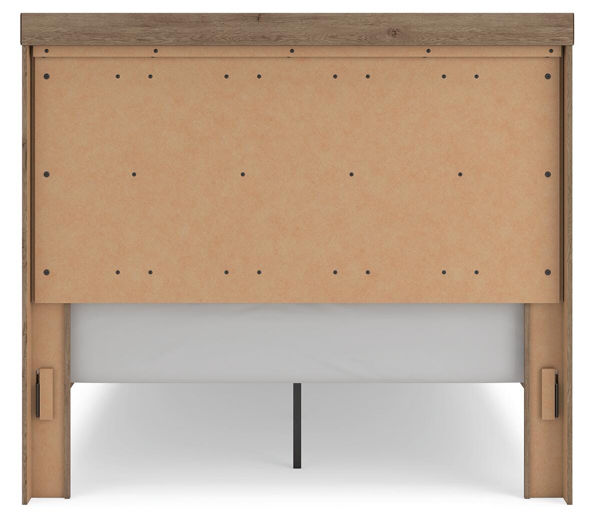 Oliandon Queen Panel Storage Bed in Light Brown, back view