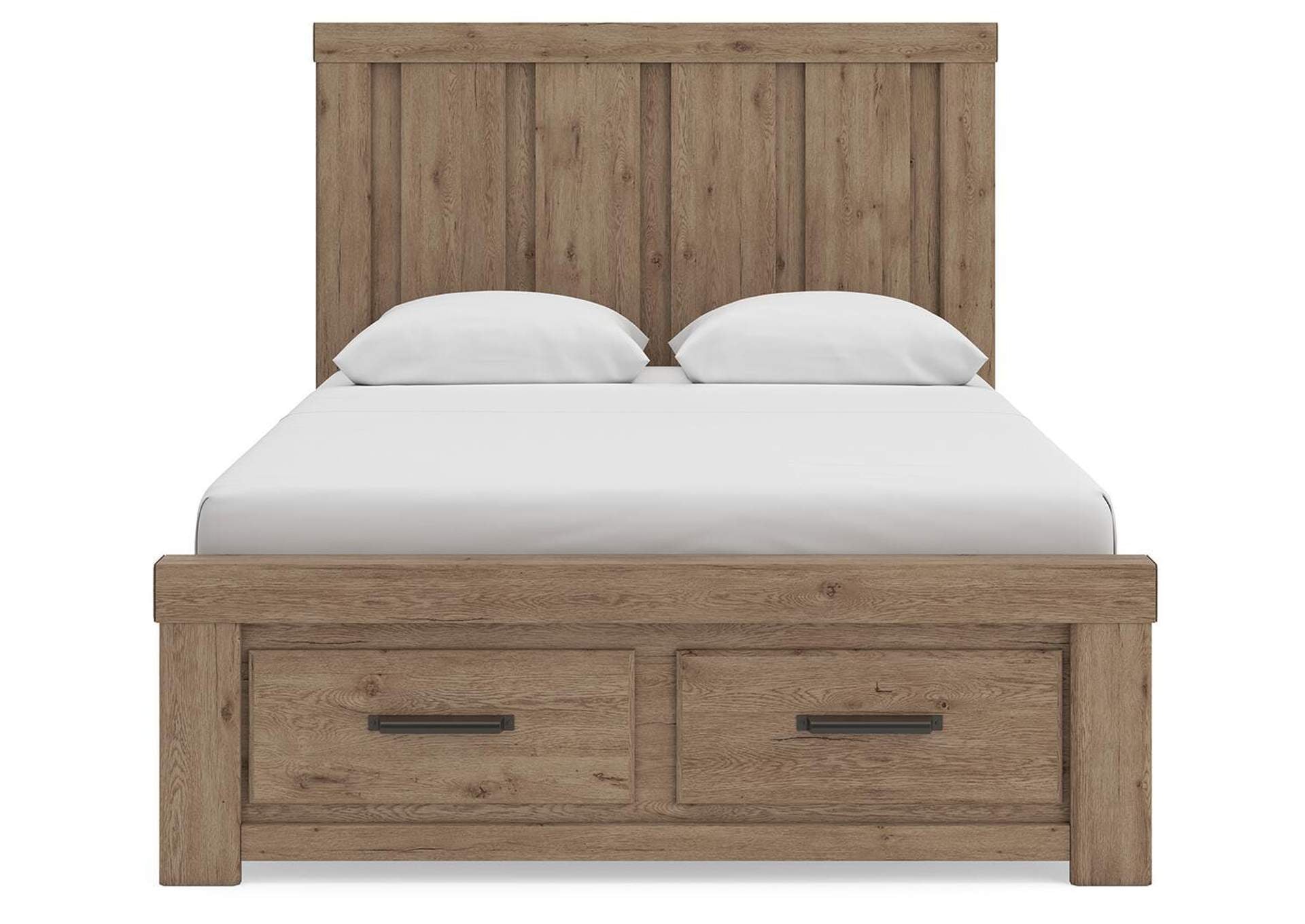 Garistyn Queen Panel Storage Bed, Dresser, Mirror, Chest and Nightstand front view