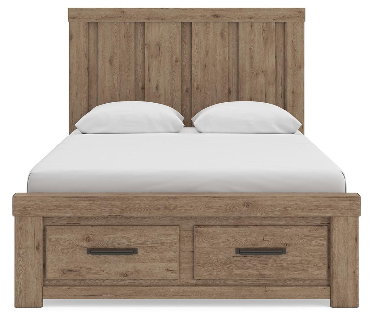 Oliandon Queen Panel Storage Bed in Light Brown, front view