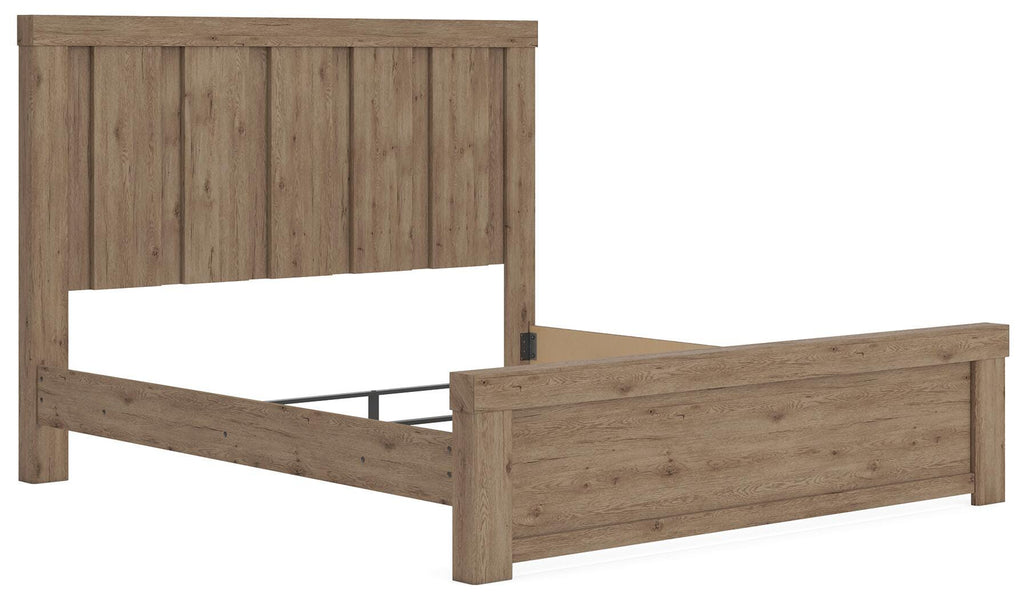 Oliandon King Panel Bed in Light Brown, angle view