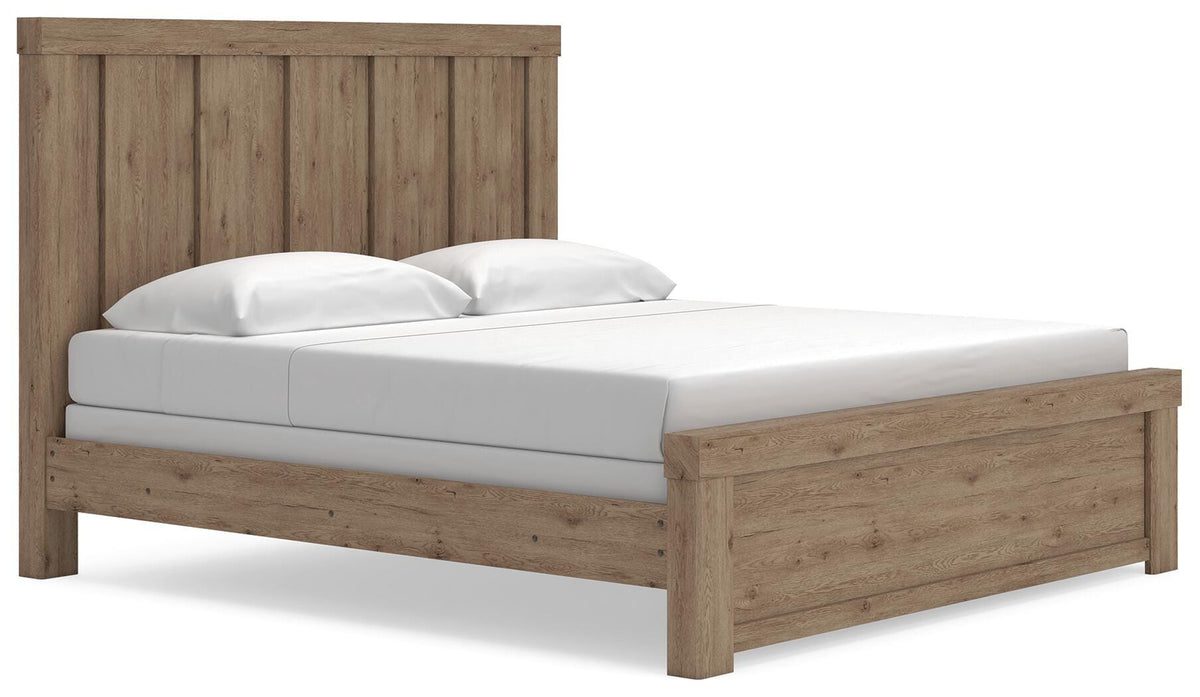 Oliandon King Panel Bed in Light Brown, angle view