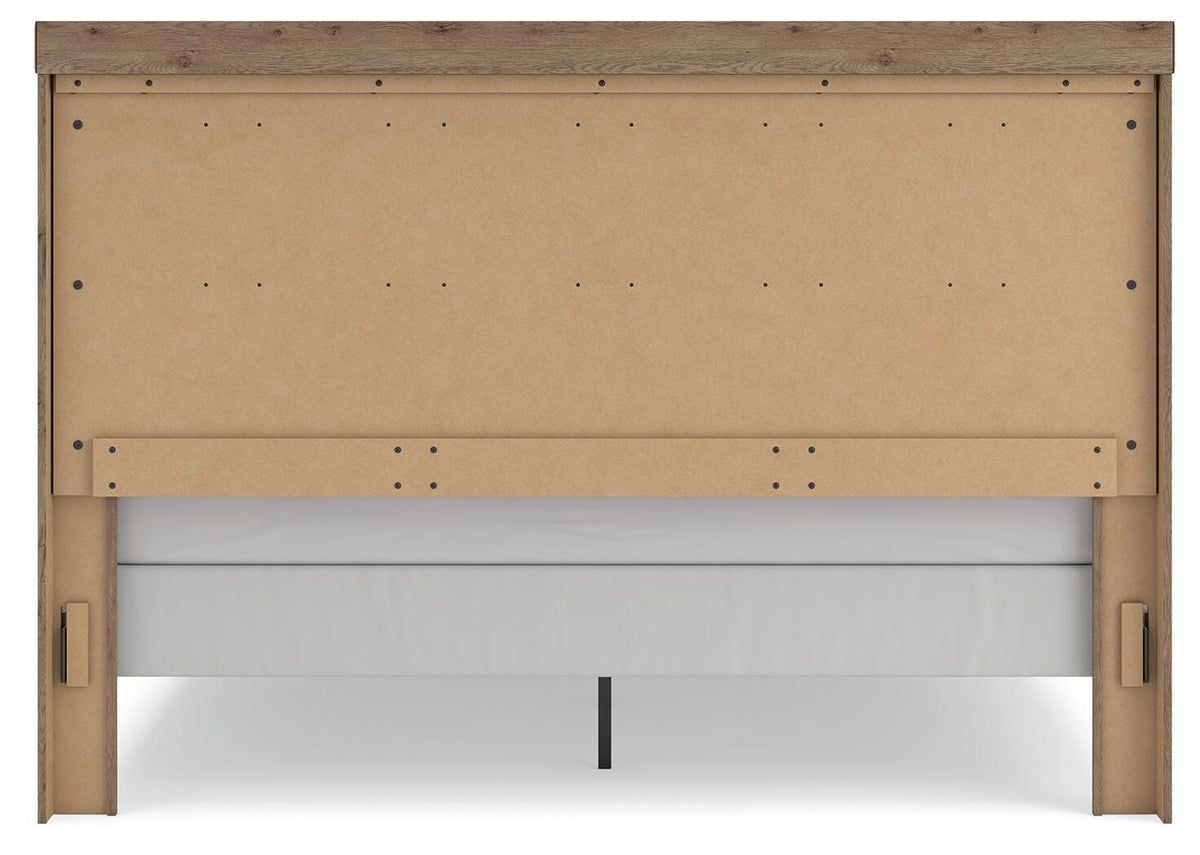 Oliandon King Panel Bed in Light Brown, back view