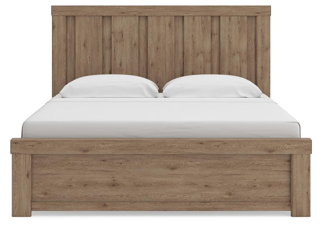 Oliandon King Panel Bed in Light Brown, front view