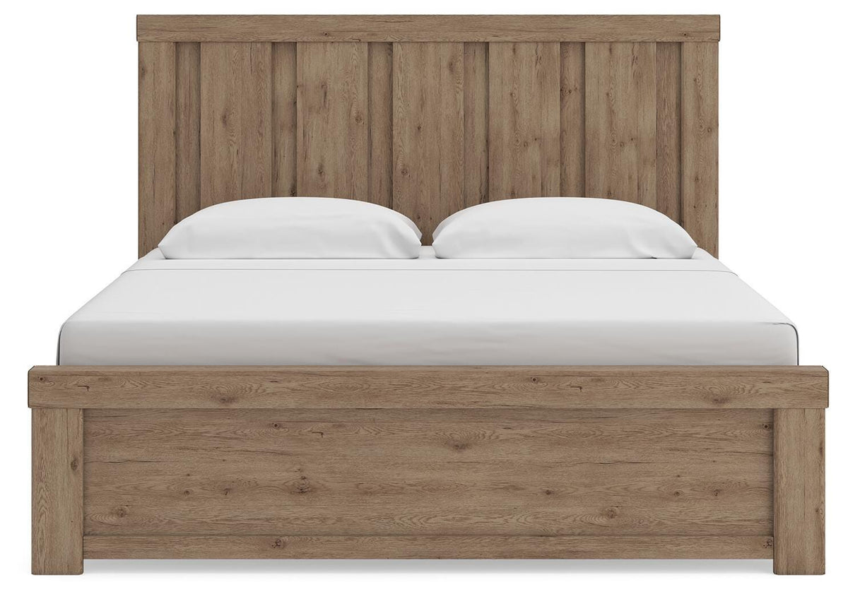 Oliandon King Panel Bed in Light Brown, front view