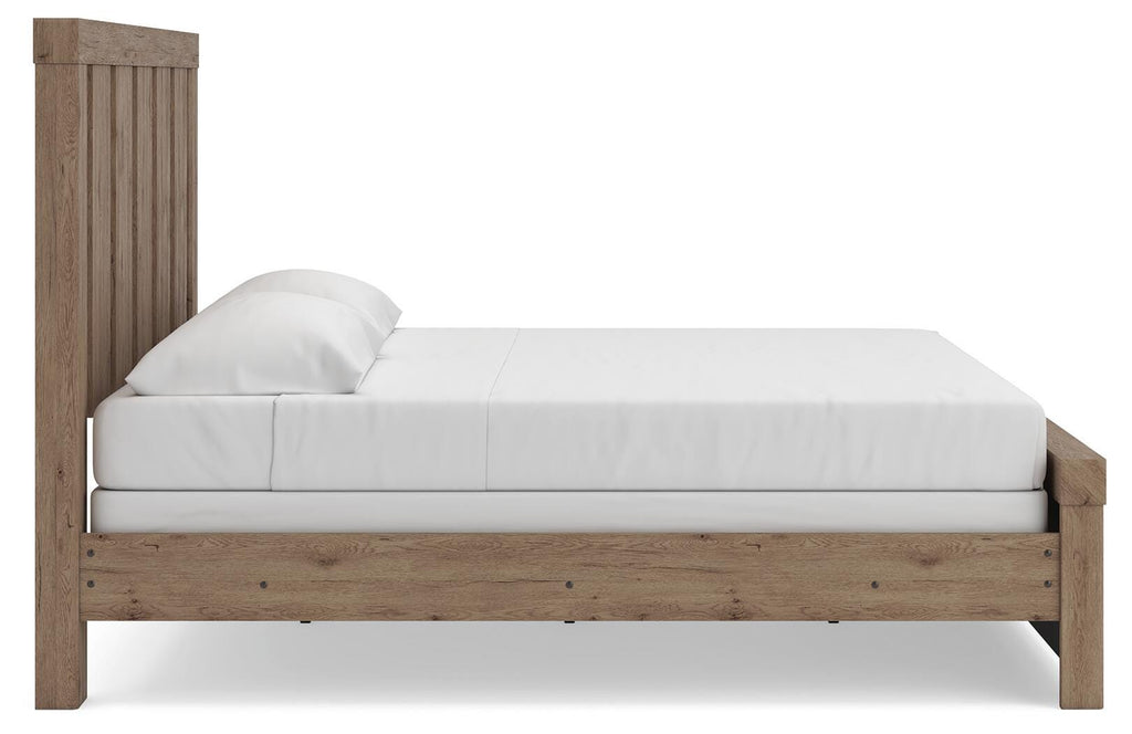 Oliandon King Panel Bed in Light Brown, side view