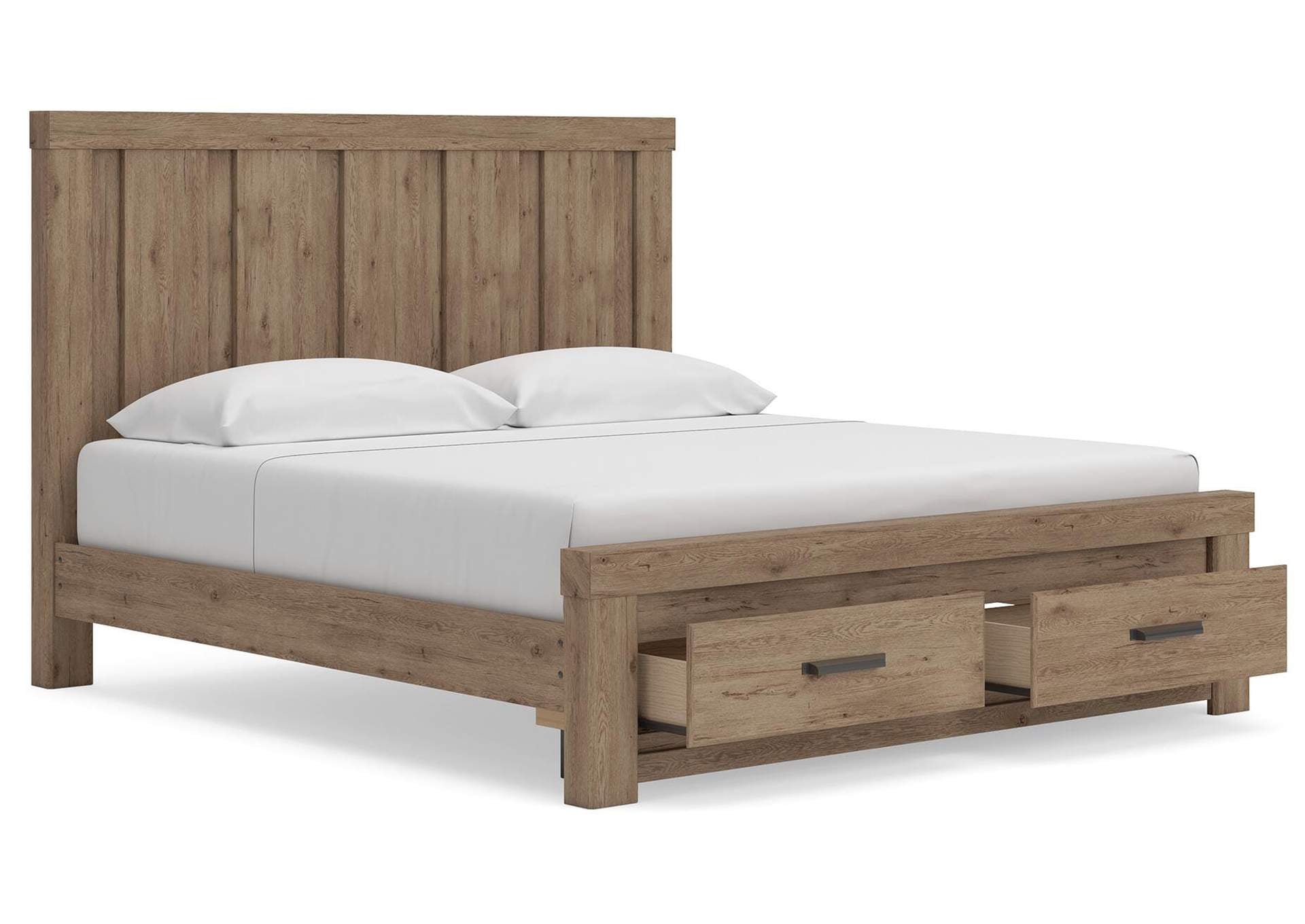 Garistyn King Panel Storage Bed, Dresser and Nightstand angled view