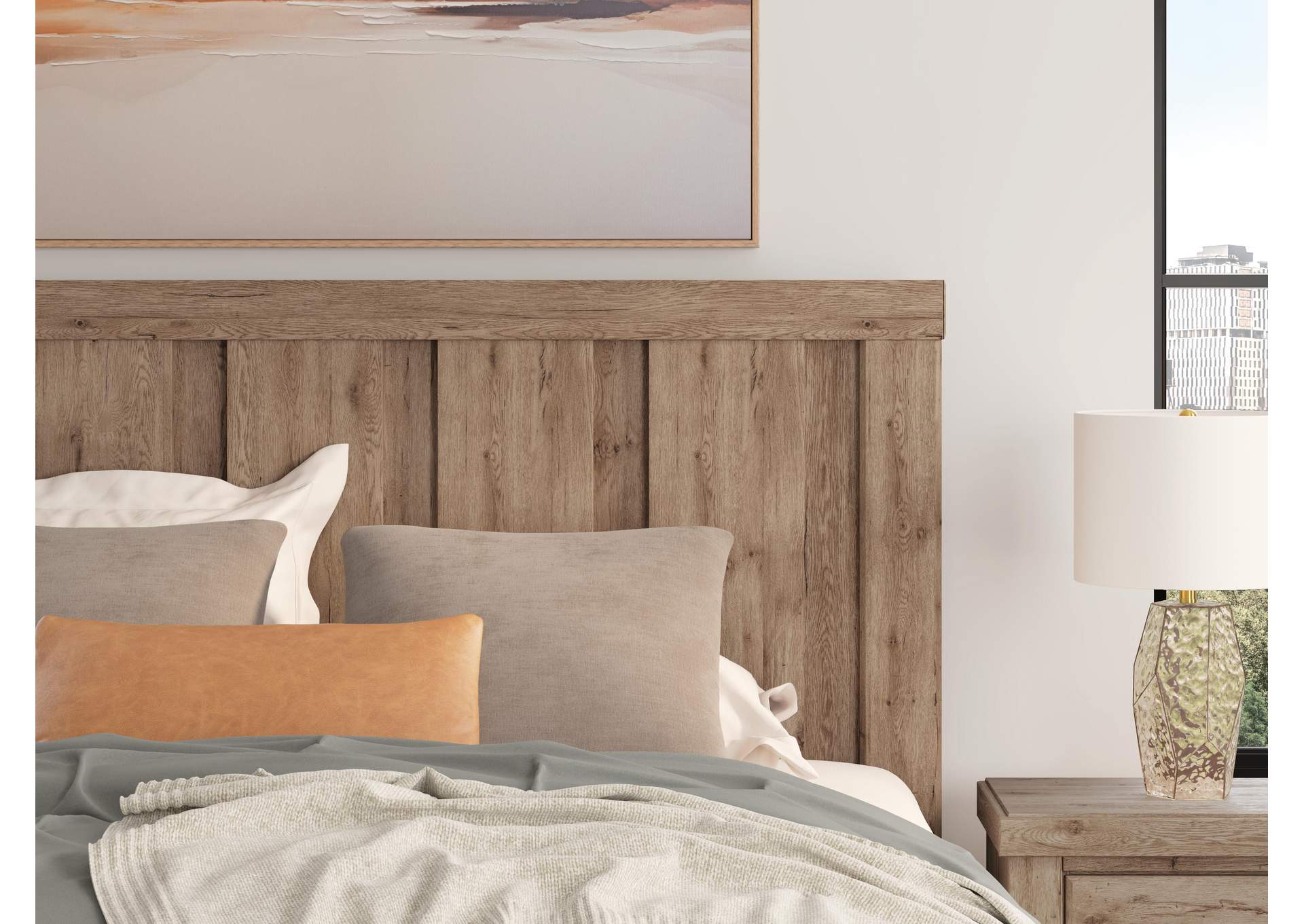 Garistyn King Panel Storage Bed, Dresser and Mirror detail