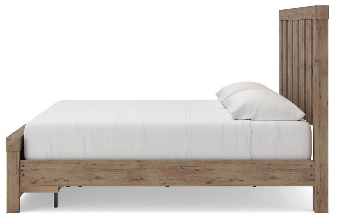 Oliandon King Panel Storage Bed in Light Brown, alternate side view