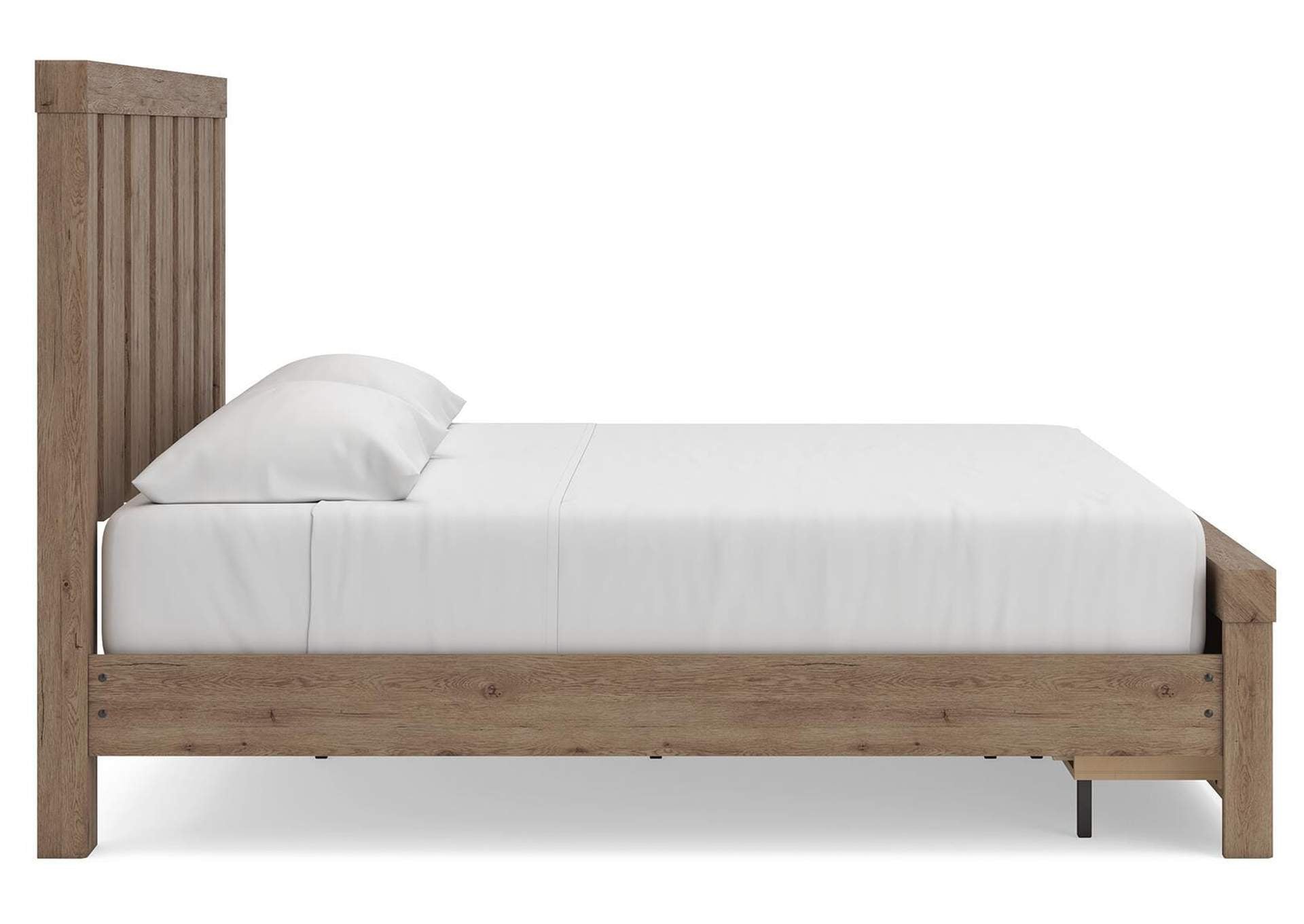 Garistyn King Panel Storage Bed. Dresser, Mirror and Nightstand side view