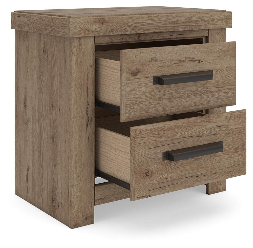 Oliandon Nightstand in Light Brown, open view