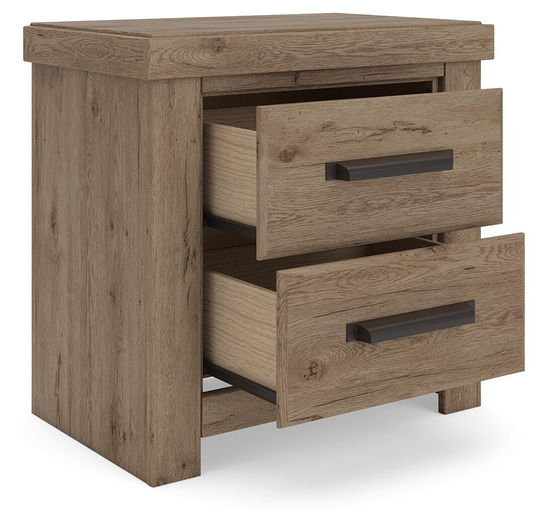 Oliandon Nightstand in Light Brown, open view