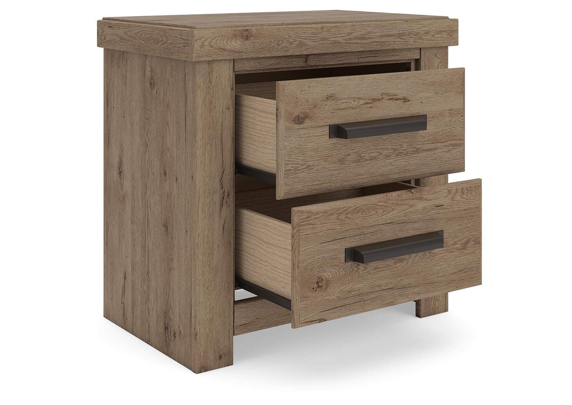 Garistyn King Panel Bed, Dresser, Mirror, Chest and Nightstand angled view