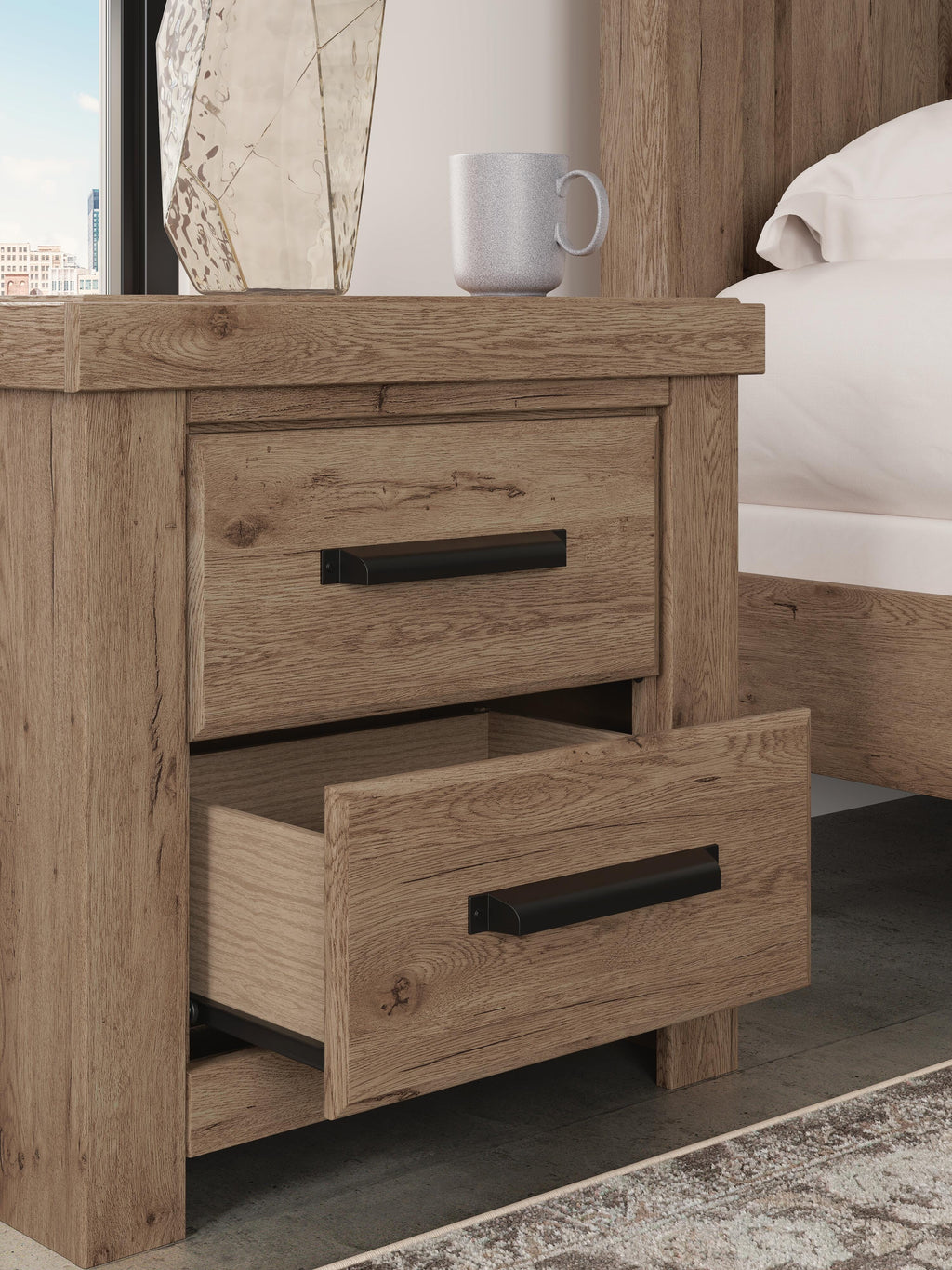 Oliandon Nightstand in Light Brown, detail view