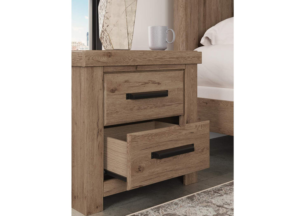 Garistyn King Panel Storage Bed, Dresser and Nightstand detail