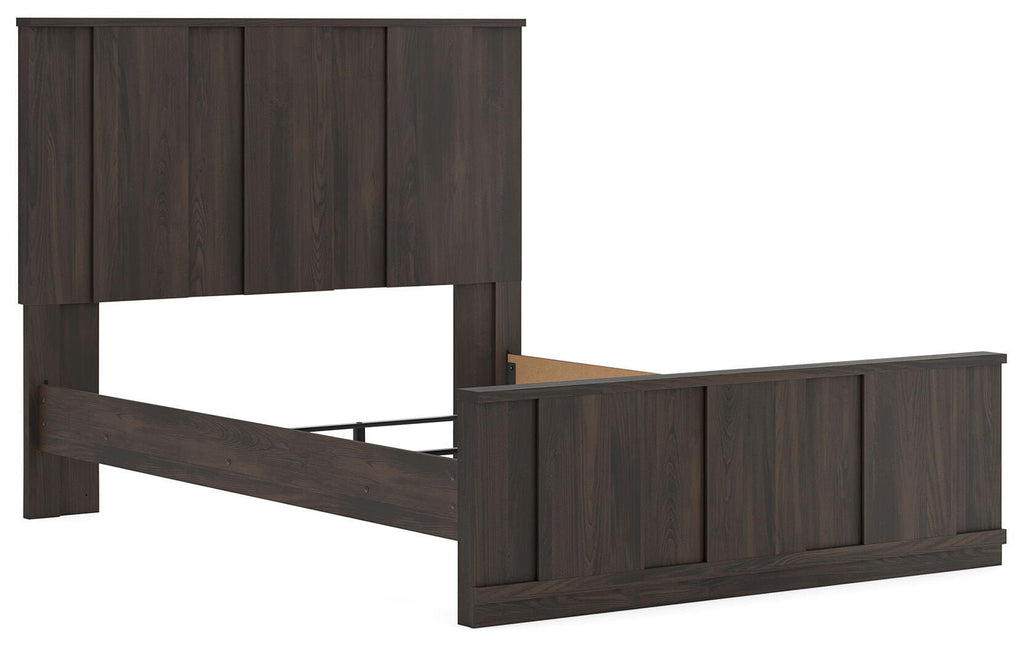 Shaehartin Queen Panel Bed, angle view without mattress