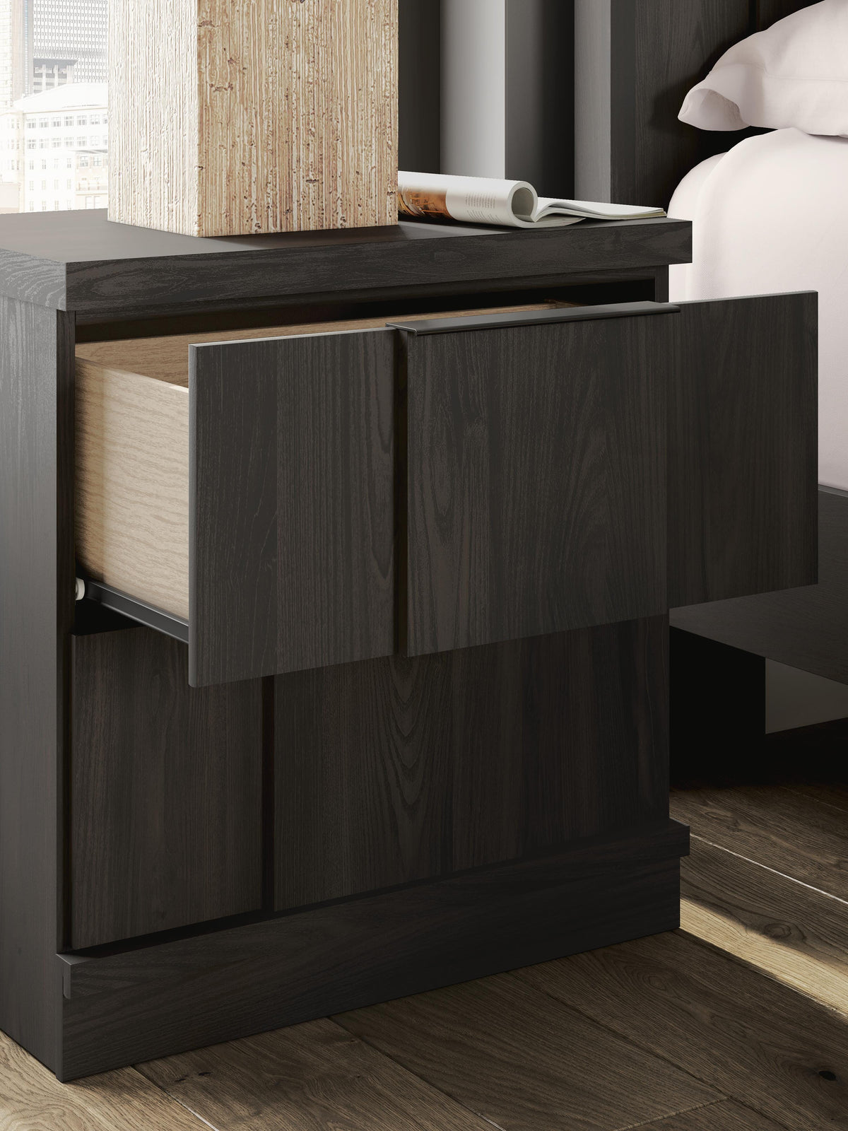 Shaehartin Nightstand in Dark Brown, detail view