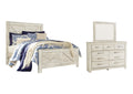 Bellaby Queen Crossbuck Panel Bed with Mirrored Dresser