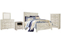 Bellaby Queen Crossbuck Panel Bed with Mirrored Dresser, Chest and Nightstand